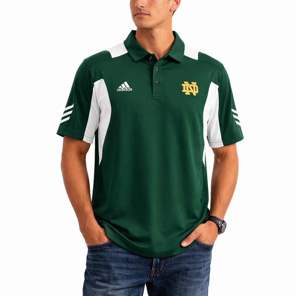 Adidas Climalite Green White Color Block Notre Dame Logo Polo Shirt Mens Large